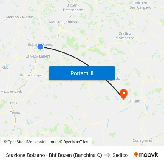 Stazione Bolzano - Bhf Bozen (Banchina C) to Sedico map