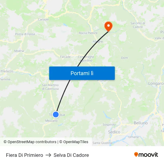 Fiera Di Primiero to Selva Di Cadore map