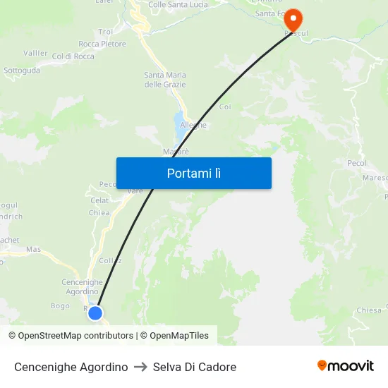 Cencenighe Agordino to Selva Di Cadore map
