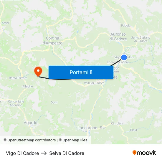 Vigo Di Cadore to Selva Di Cadore map