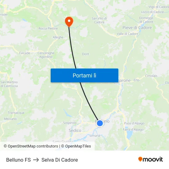 Belluno FS to Selva Di Cadore map