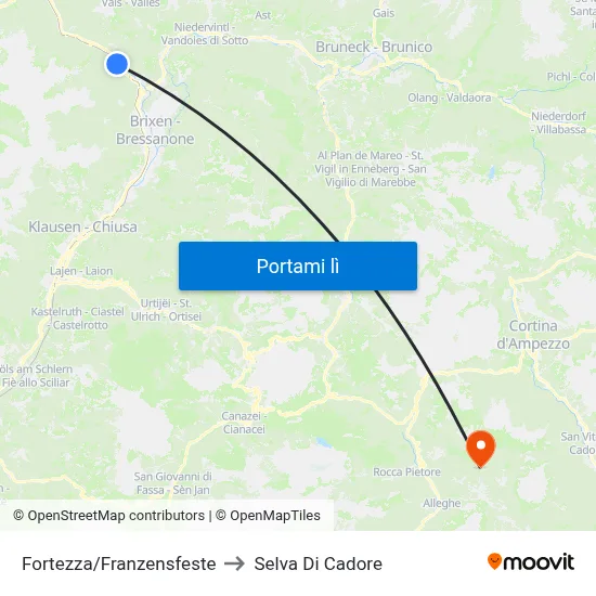 Fortezza/Franzensfeste to Selva Di Cadore map