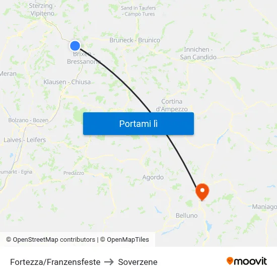 Fortezza/Franzensfeste to Soverzene map
