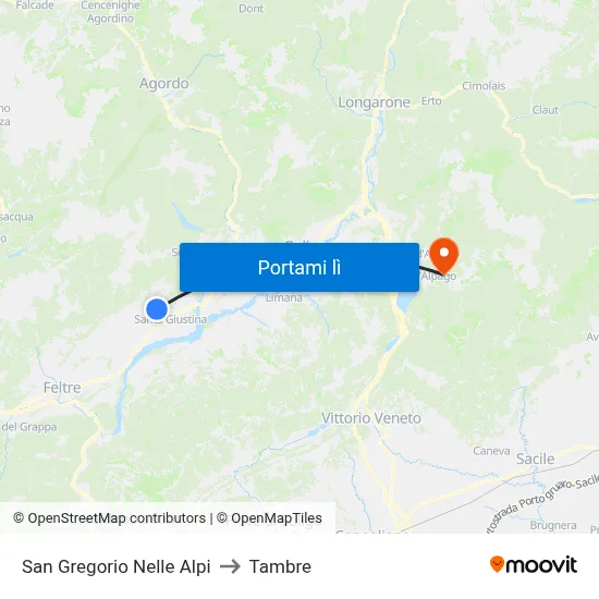 San Gregorio Nelle Alpi to Tambre map
