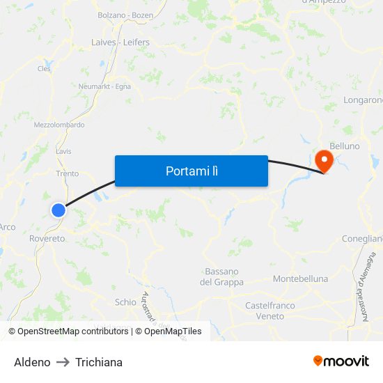 Aldeno to Trichiana map
