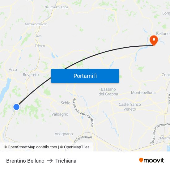 Brentino Belluno to Trichiana map