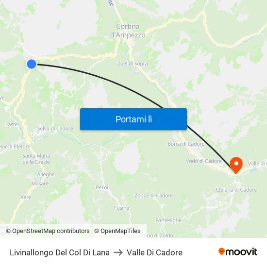Livinallongo Del Col Di Lana to Valle Di Cadore map