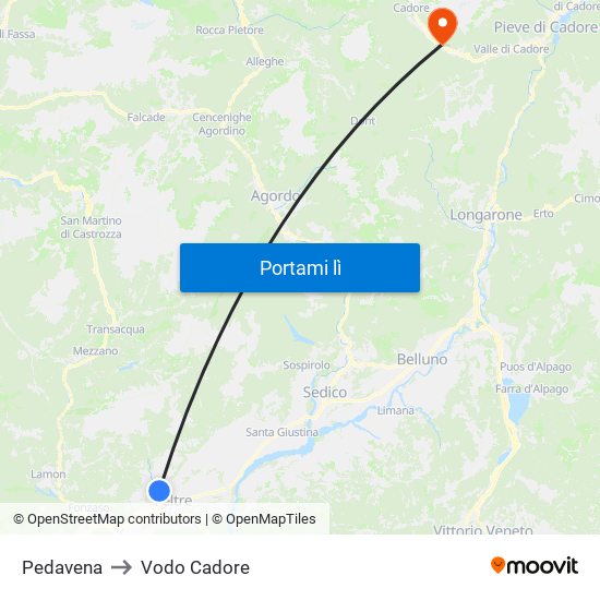 Pedavena to Vodo Cadore map