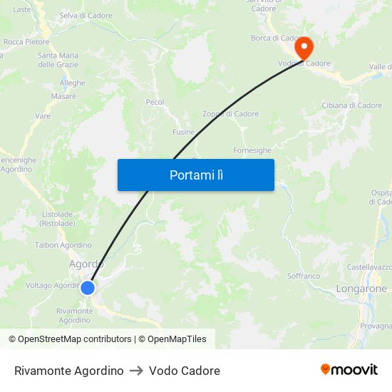 Rivamonte Agordino to Vodo Cadore map