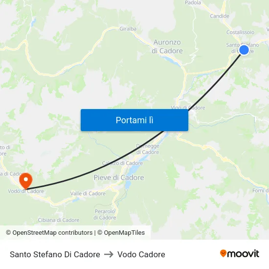 Santo Stefano Di Cadore to Vodo Cadore map