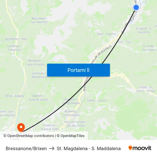 Bressanone/Brixen to St. Magdalena - S. Maddalena map