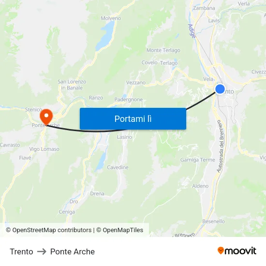 Trento to Ponte Arche map