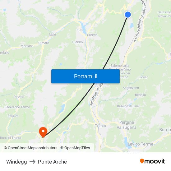 Windegg to Ponte Arche map