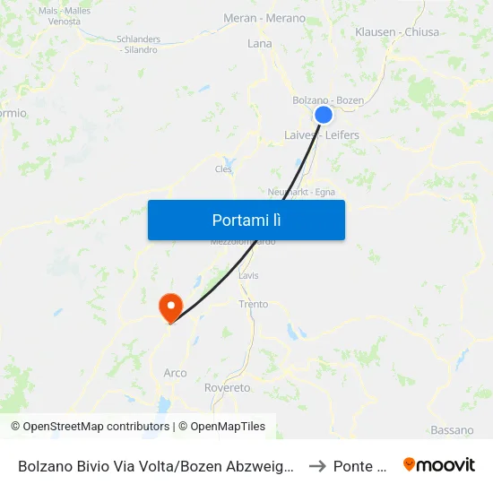 Bolzano Bivio Via Volta/Bozen Abzweigung Voltastraße to Ponte Arche map