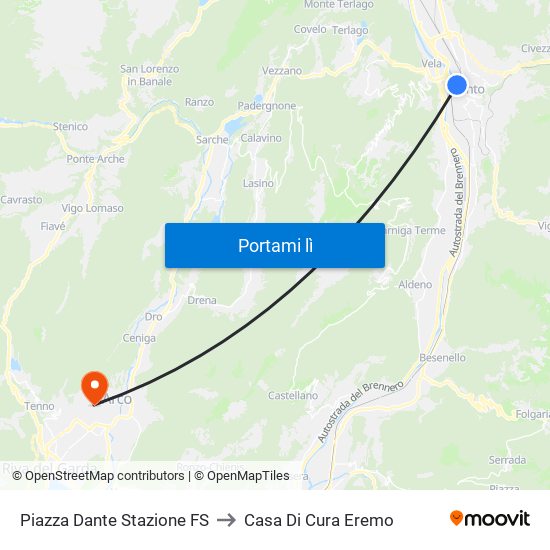 Piazza Dante Stazione FS to Casa Di Cura Eremo map