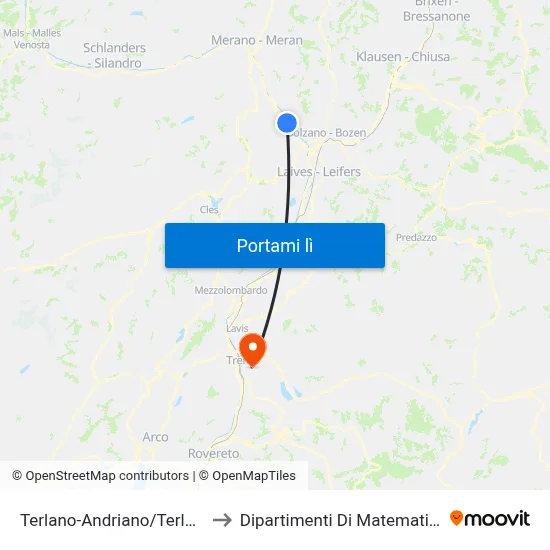 Terlano-Andriano/Terlan-Andrian to Dipartimenti Di Matematica E Fisica map