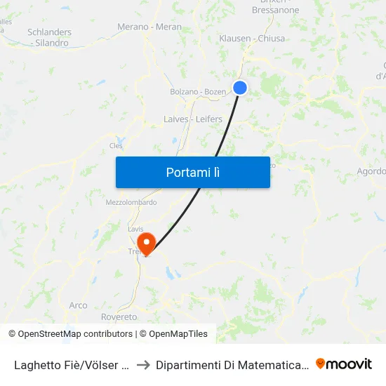 Laghetto Fiè/Völser Weiher to Dipartimenti Di Matematica E Fisica map