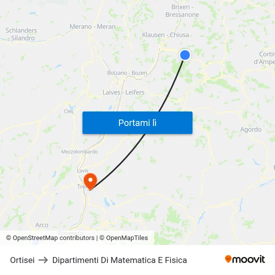 Ortisei to Dipartimenti Di Matematica E Fisica map