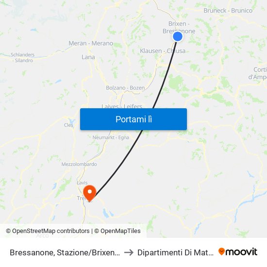 Bressanone, Stazione/Brixen, Bahnhof (Banchina C) to Dipartimenti Di Matematica E Fisica map