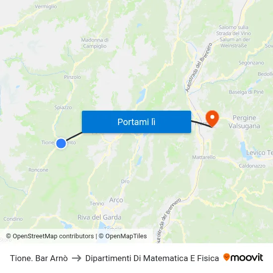 Tione. Bar Arnò to Dipartimenti Di Matematica E Fisica map