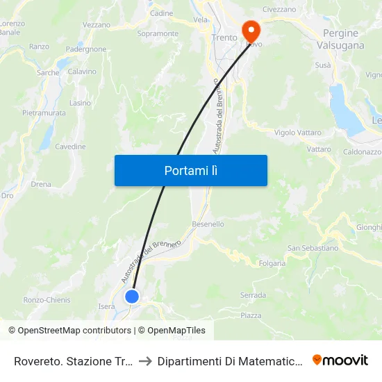 Rovereto. Stazione Trenitalia to Dipartimenti Di Matematica E Fisica map