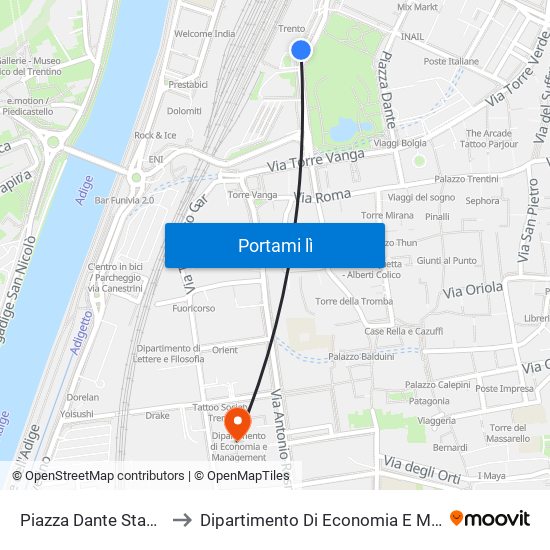 Piazza Dante Stazione FS to Dipartimento Di Economia E Management map