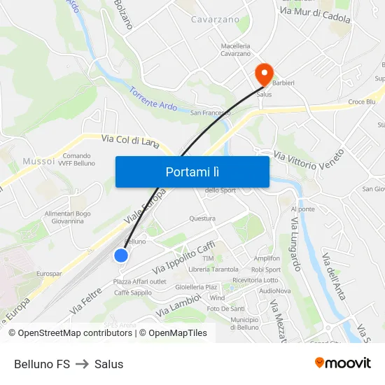 Belluno FS to Salus map