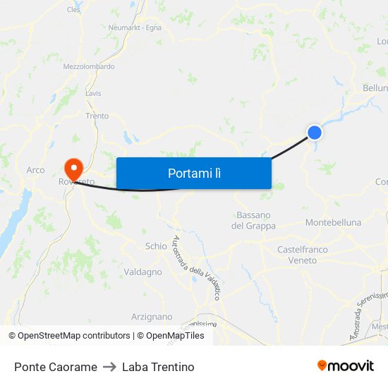 Ponte Caorame to Laba Trentino map