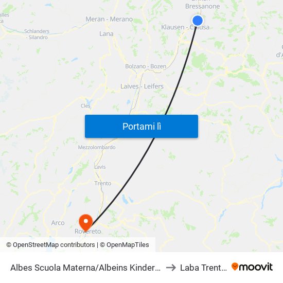 Albes Scuola Materna/Albeins Kindergarten to Laba Trentino map