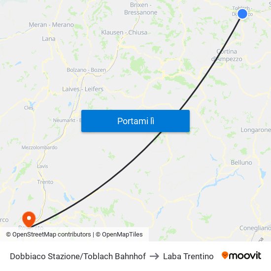 Dobbiaco Stazione/Toblach Bahnhof to Laba Trentino map