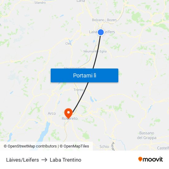 Làives/Leifers to Laba Trentino map