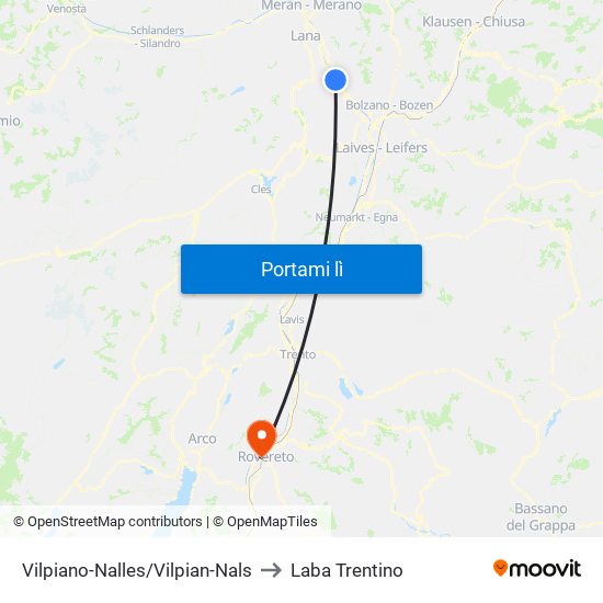 Vilpiano-Nalles/Vilpian-Nals to Laba Trentino map