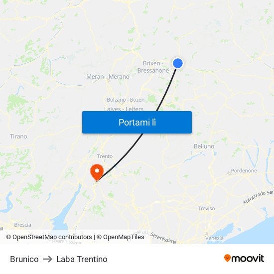 Brunico to Laba Trentino map