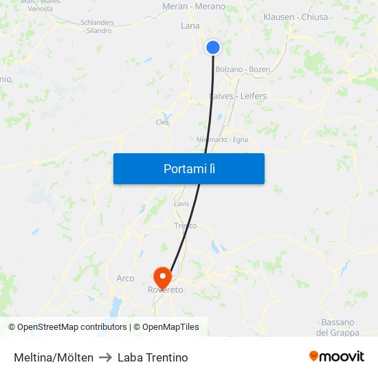 Meltina/Mölten to Laba Trentino map