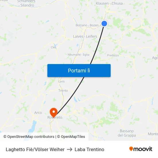 Laghetto Fiè/Völser Weiher to Laba Trentino map