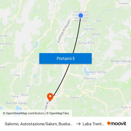 Salorno, Autostazione/Salurn, Busbahnhof to Laba Trentino map