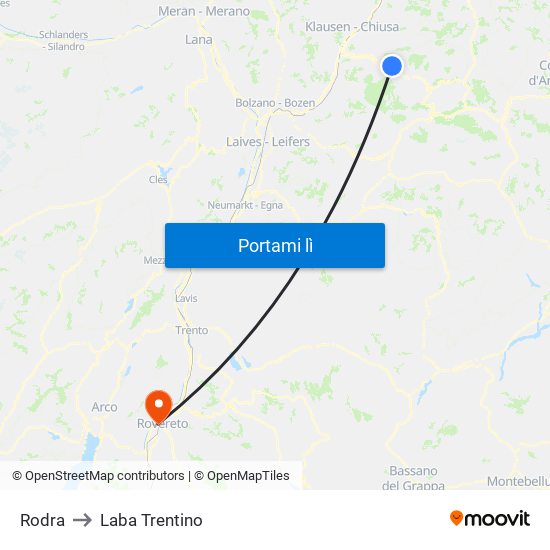 Rodra to Laba Trentino map