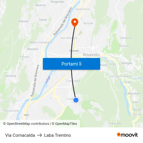 Via Cornacalda to Laba Trentino map