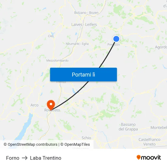 Forno to Laba Trentino map