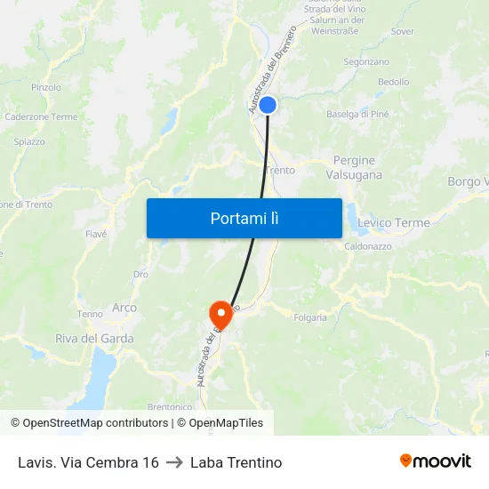 Lavis. Via Cembra 16 to Laba Trentino map