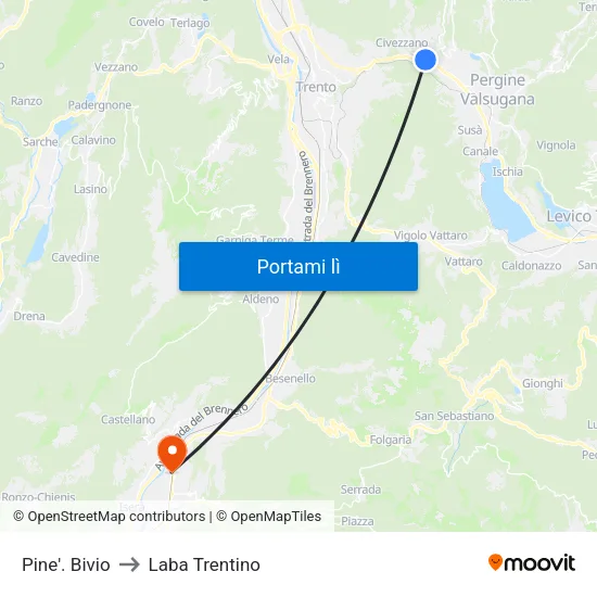 Pine'. Bivio to Laba Trentino map
