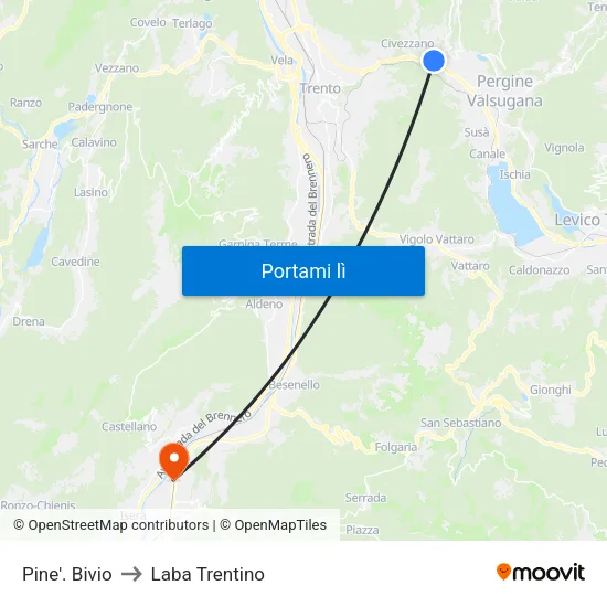 Pine'. Bivio to Laba Trentino map