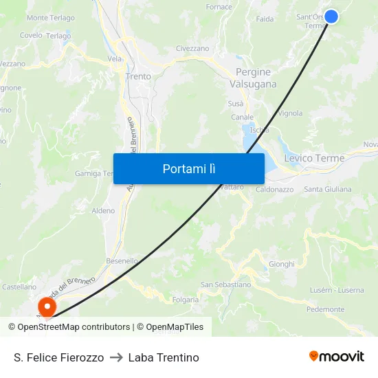 S. Felice Fierozzo to Laba Trentino map