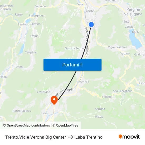 Trento.Viale Verona Big Center to Laba Trentino map