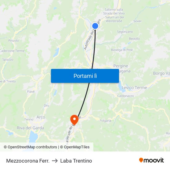 Mezzocorona Ferr. to Laba Trentino map