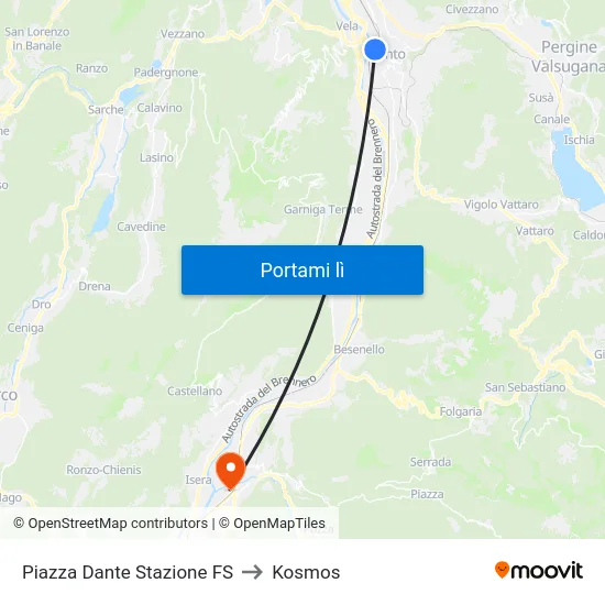 Piazza Dante Stazione FS to Kosmos map