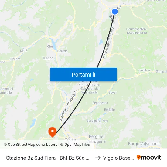 Stazione Bz Sud Fiera - Bhf Bz Süd Messe to Vigolo Baselga map