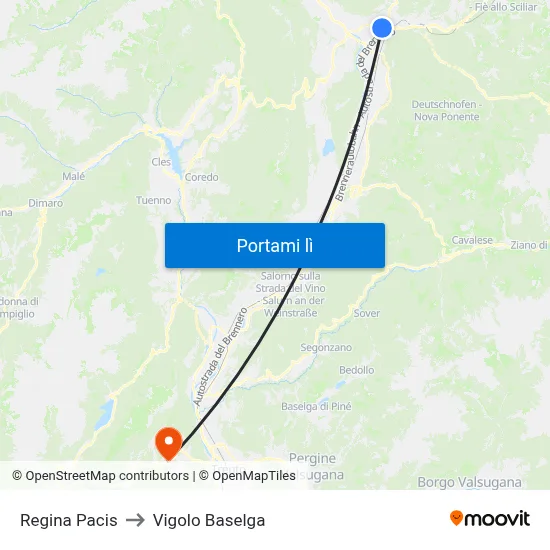 Regina Pacis to Vigolo Baselga map