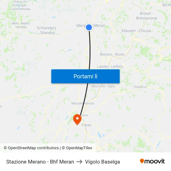 Stazione Merano - Bhf Meran to Vigolo Baselga map