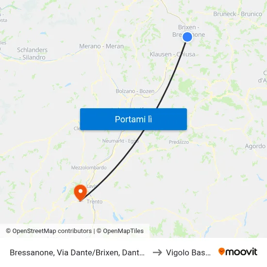 Bressanone, Via Dante/Brixen, Dantestraße to Vigolo Baselga map